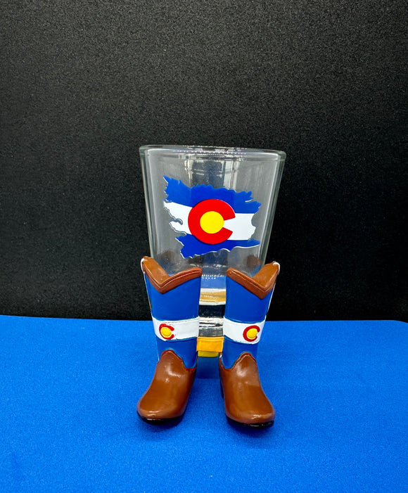 CO Cowboy Shot Glass Flag- Item# Shot 9035 (12 Per Pack)