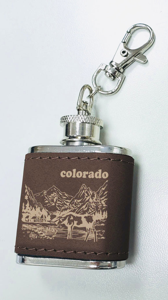 Colorado Mini Flask Keychain Mountain / Moose- Item# Flask 6232 (12 Per Pack)