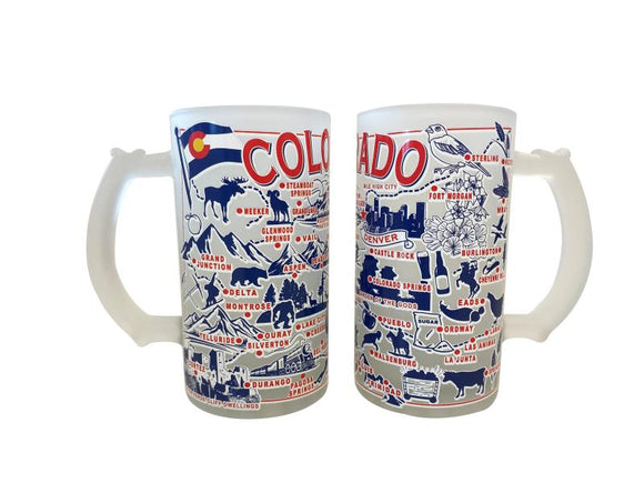 Colorado Frosted Map Beer Stein- Item# Glass 9899 (1 Per Pack)