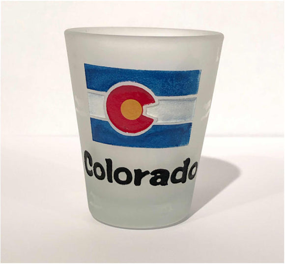 CO Frosted Shot Glass Flag/Moose Item #: Shot8779 (12 Pack)